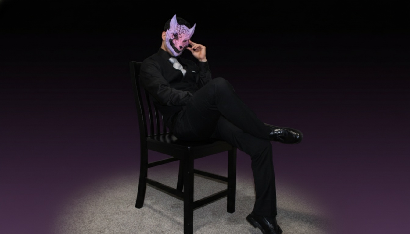 Retrato del autor CorderoEscribe con máscara púrpura